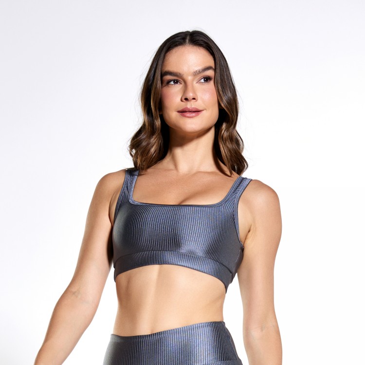 Top Canelado Glow Cinza Grafite