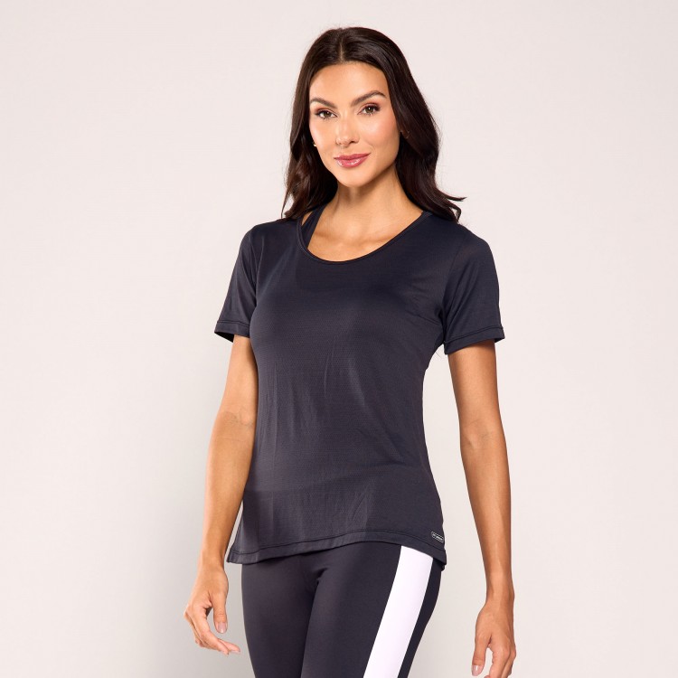 Blusa Poliamida Dry Fit Com Recorte Preta