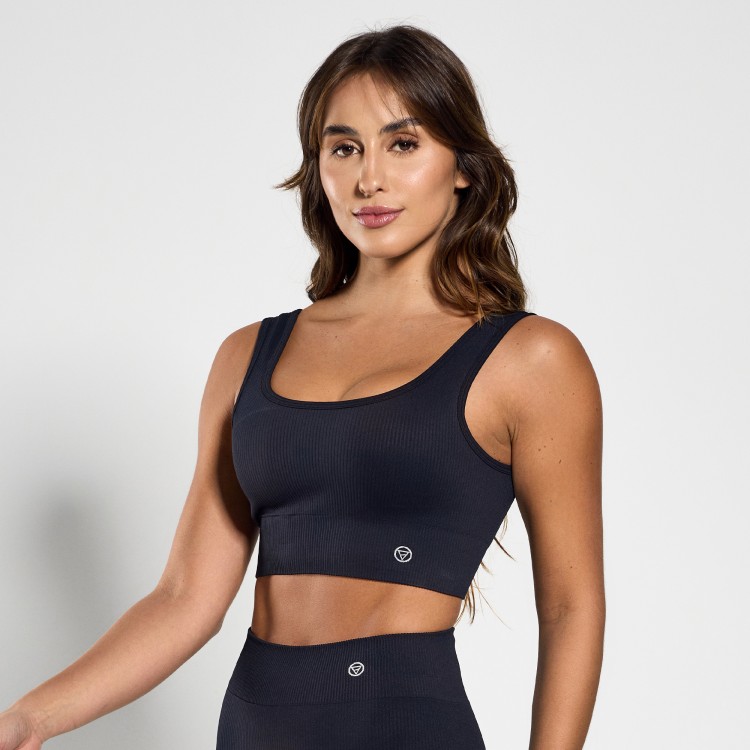 Top Fitness Seamless Canelado Preto