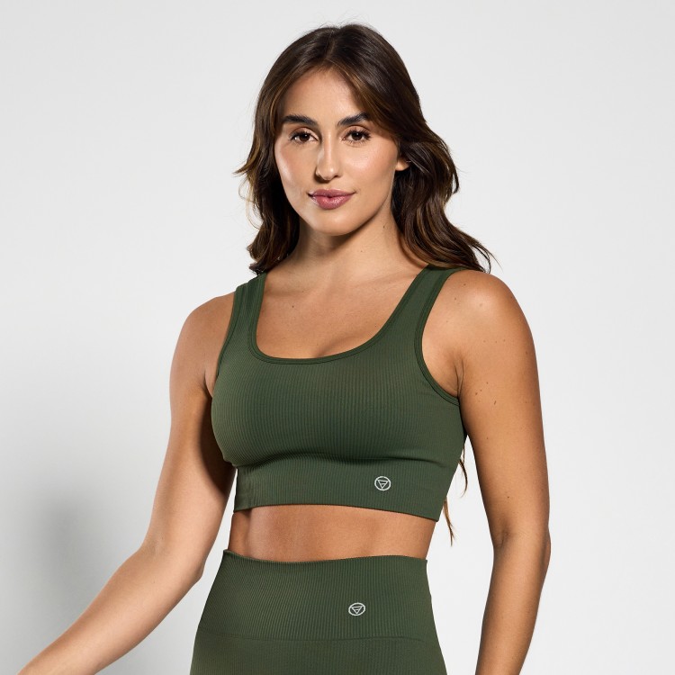 Top Fitness Seamless Canelado Verde Musgo