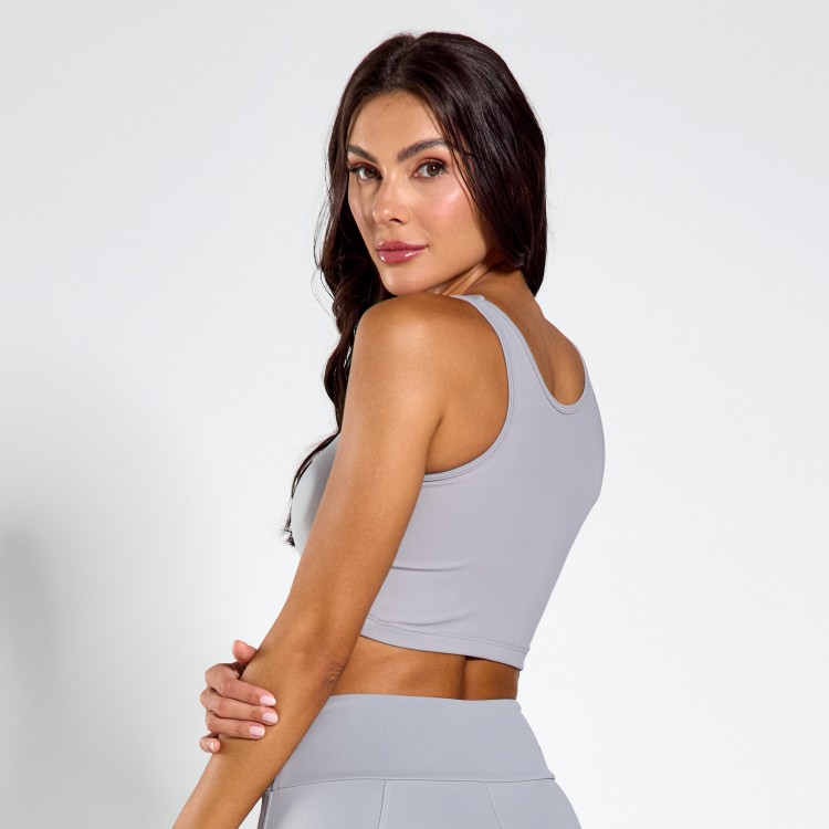 Top Fitness Poliamida Elo Inspiração Cinza Claro