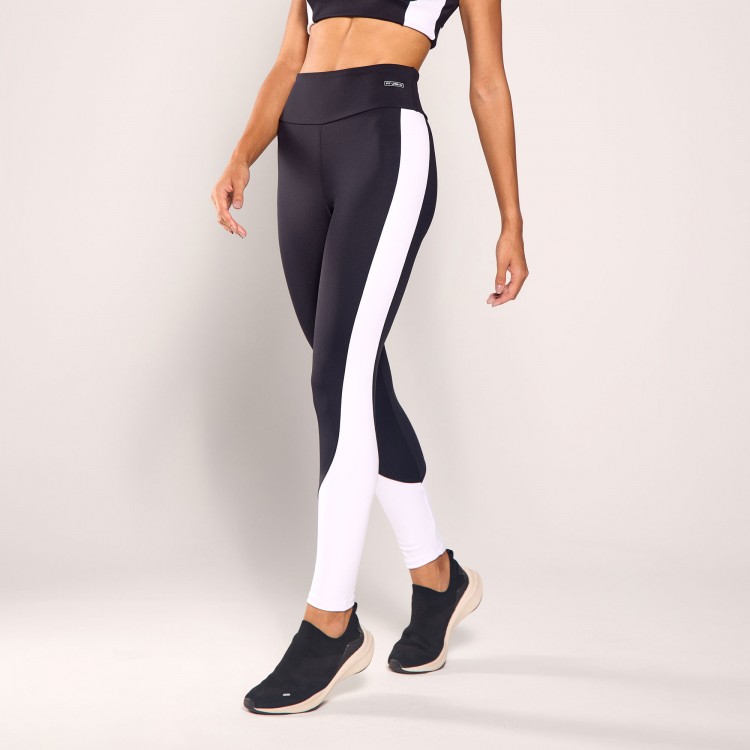 Calça Legging Poliamida Preta com Branco