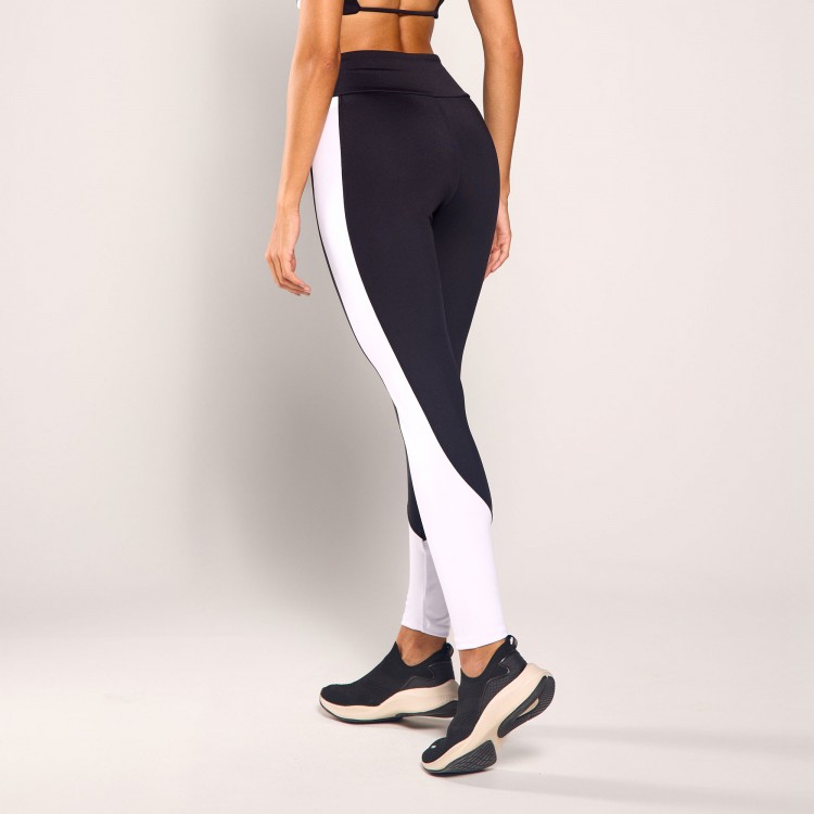 Calça Legging Poliamida Preta com Branco