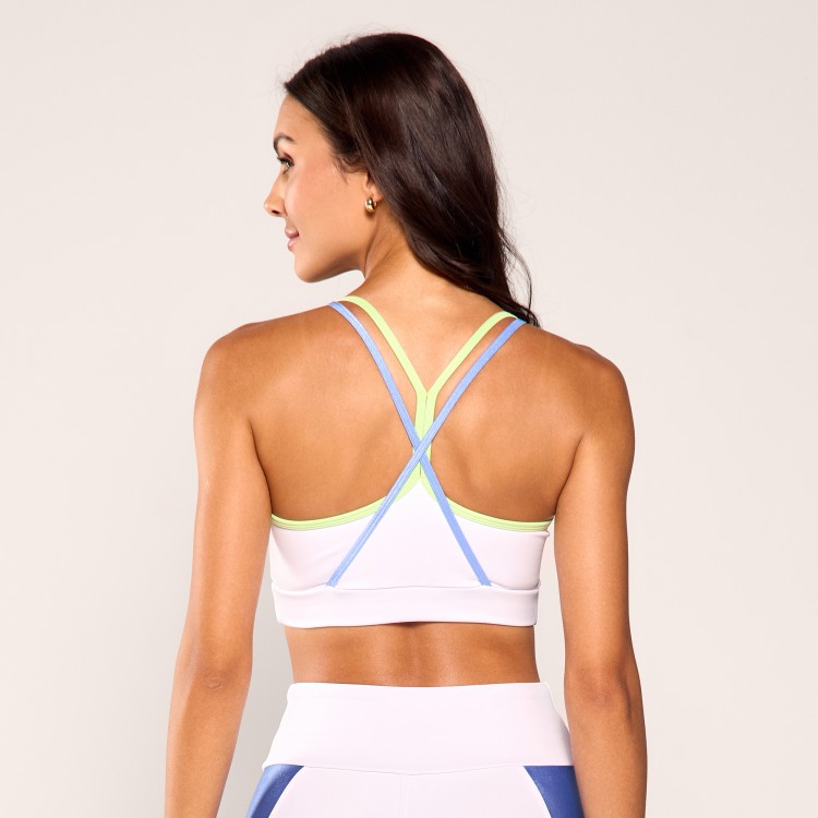 Top Poliamida Branco Alça Dupla Azul e Menta