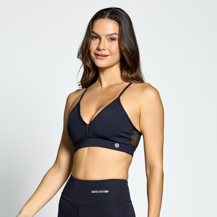 Top Fitness Poliamida com Detalhe em Tela Preto